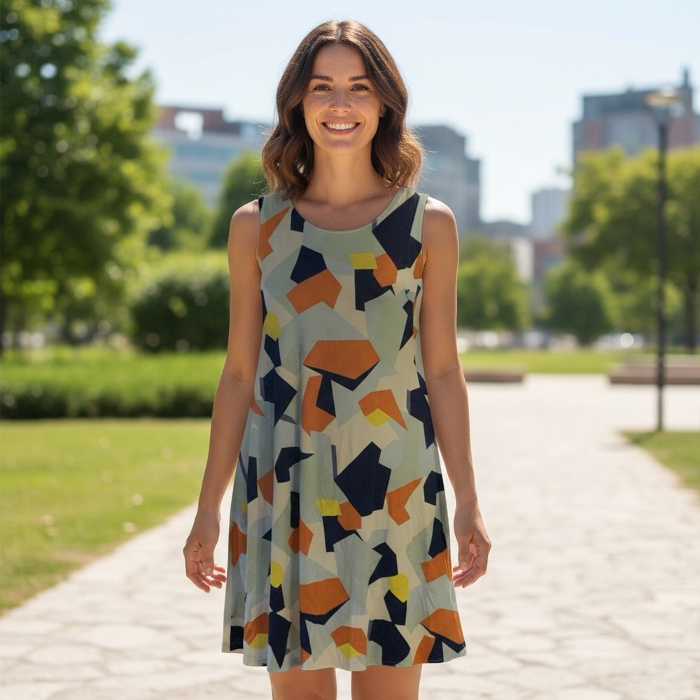 Geometric Sleeveless Midi Dress
